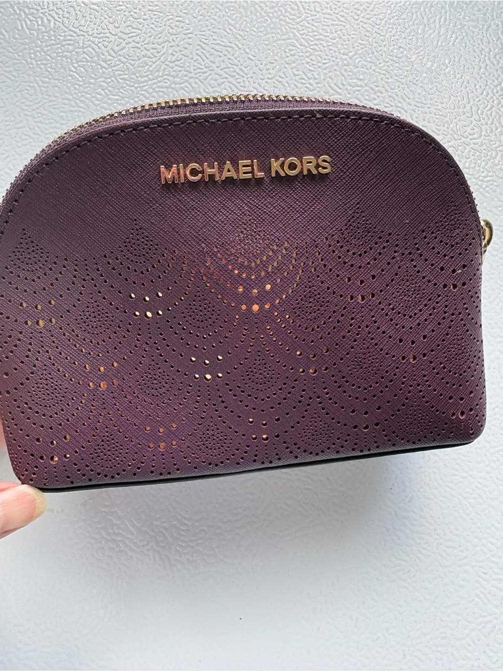 Michael Kors Plum Perforated Leather Cosmetic Pouch